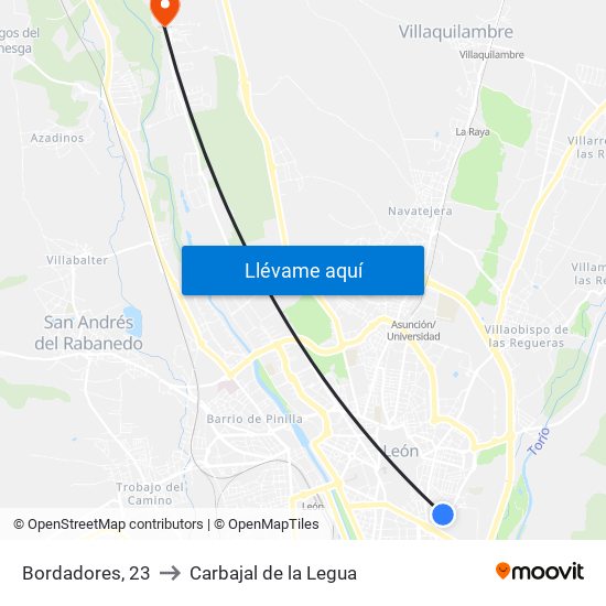 Bordadores, 23 to Carbajal de la Legua map