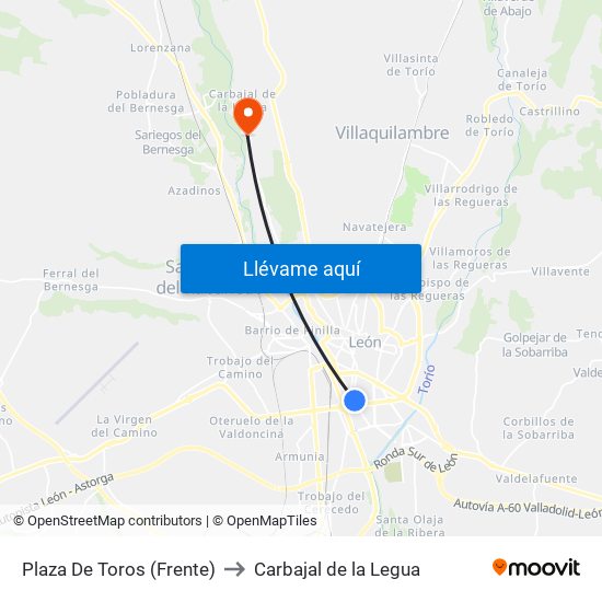 Plaza De Toros (Frente) to Carbajal de la Legua map
