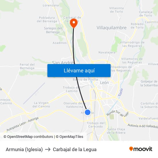 Armunia (Iglesia) to Carbajal de la Legua map
