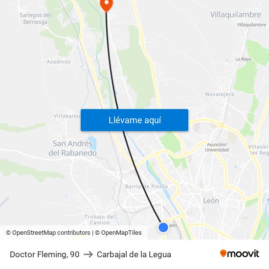 Doctor Fleming, 90 to Carbajal de la Legua map