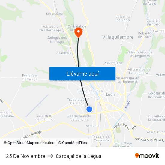 25 De Noviembre to Carbajal de la Legua map