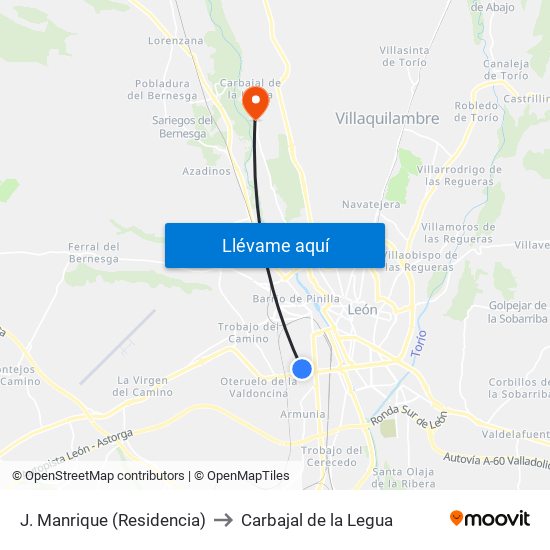J. Manrique (Residencia) to Carbajal de la Legua map