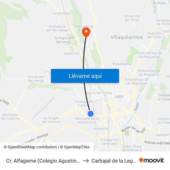 Cr. Alfageme (Colegio Agustinos) to Carbajal de la Legua map