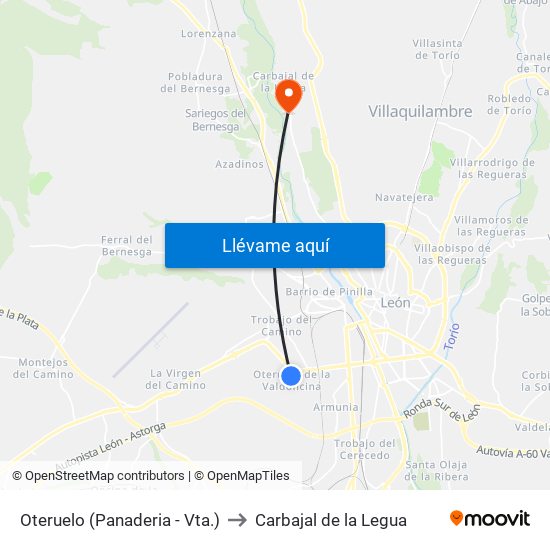 Oteruelo (Panaderia - Vta.) to Carbajal de la Legua map