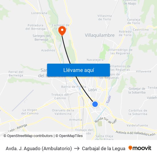 Avda. J. Aguado (Ambulatorio) to Carbajal de la Legua map