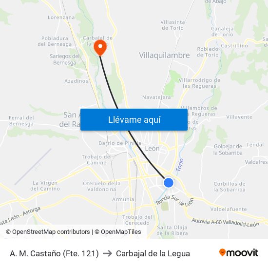 A. M. Castaño (Fte. 121) to Carbajal de la Legua map