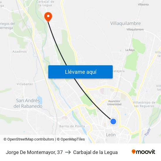 Jorge De Montemayor, 37 to Carbajal de la Legua map