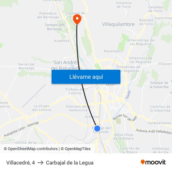 Villacedré, 4 to Carbajal de la Legua map