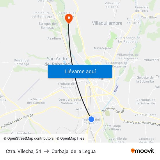 Ctra. Vilecha, 54 to Carbajal de la Legua map