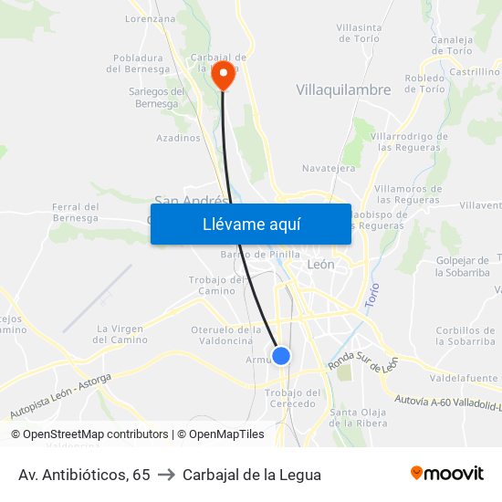 Av. Antibióticos, 65 to Carbajal de la Legua map