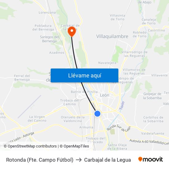 Rotonda (Fte. Campo Fútbol) to Carbajal de la Legua map