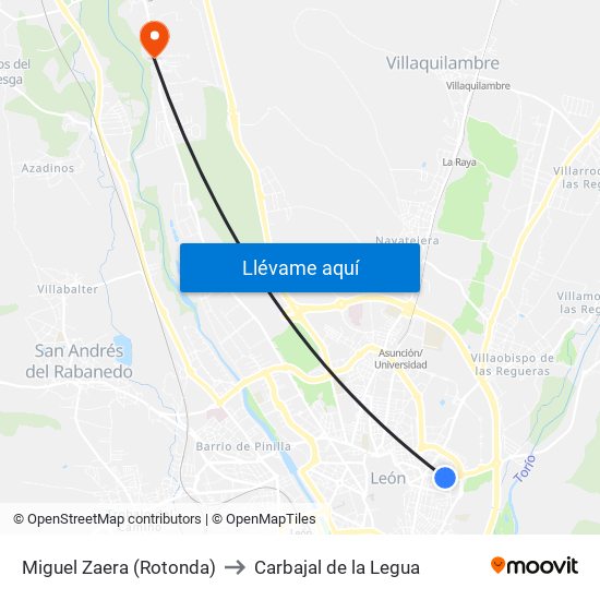 Miguel Zaera (Rotonda) to Carbajal de la Legua map