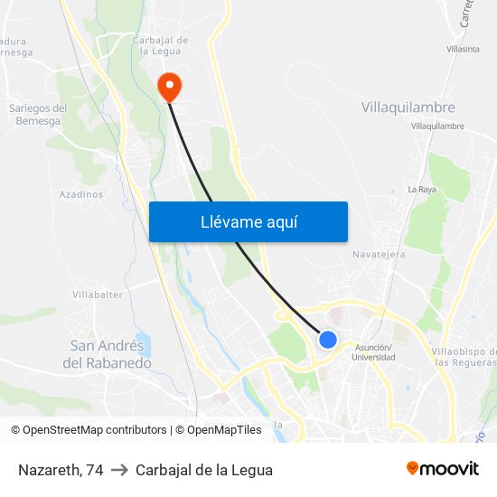 Nazareth, 74 to Carbajal de la Legua map