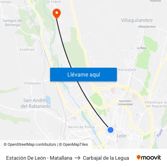 Estación De León - Matallana to Carbajal de la Legua map