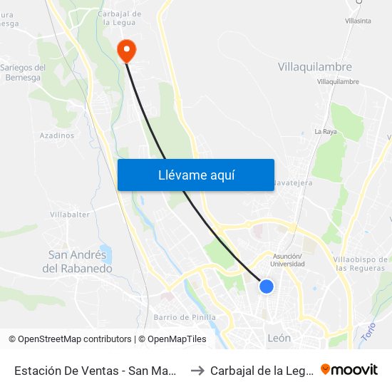 Estación De Ventas - San Mamés to Carbajal de la Legua map