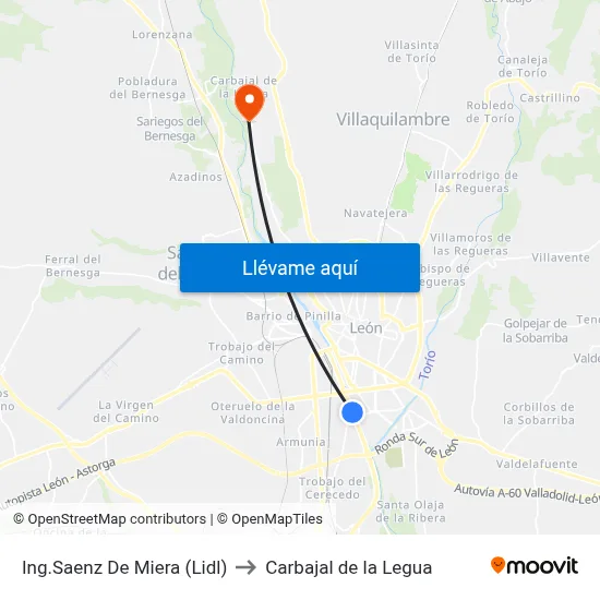 Ing.Saenz De Miera (Lidl) to Carbajal de la Legua map