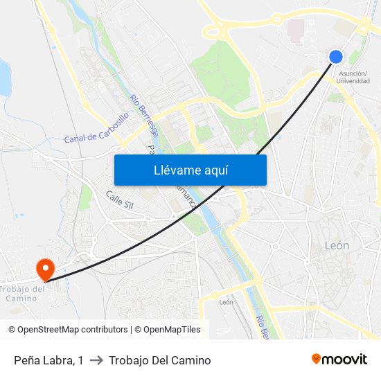 Peña Labra, 1 to Trobajo Del Camino map