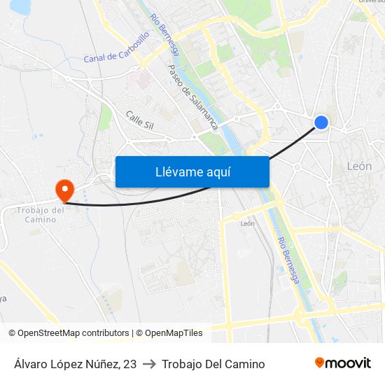Álvaro López Núñez, 23 to Trobajo Del Camino map