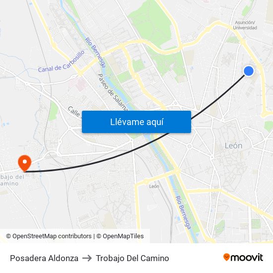 Posadera Aldonza to Trobajo Del Camino map
