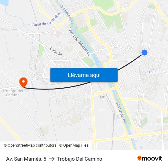 Av. San Mamés, 5 to Trobajo Del Camino map