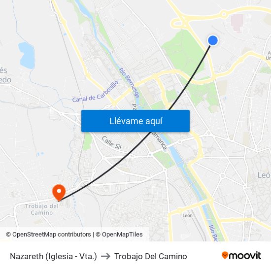 Nazareth (Iglesia - Vta.) to Trobajo Del Camino map