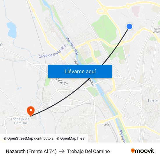 Nazareth (Frente Al 74) to Trobajo Del Camino map