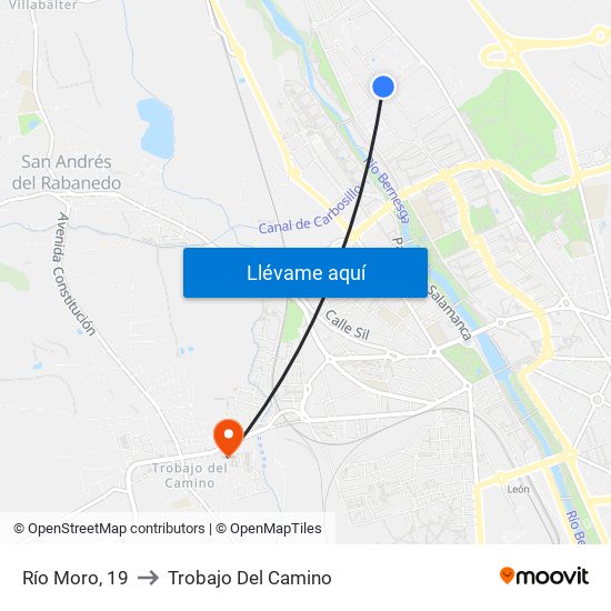 Río Moro, 19 to Trobajo Del Camino map