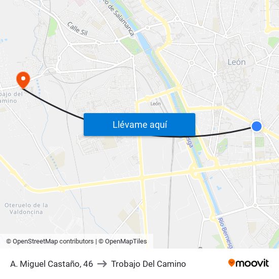 A. Miguel Castaño, 46 to Trobajo Del Camino map