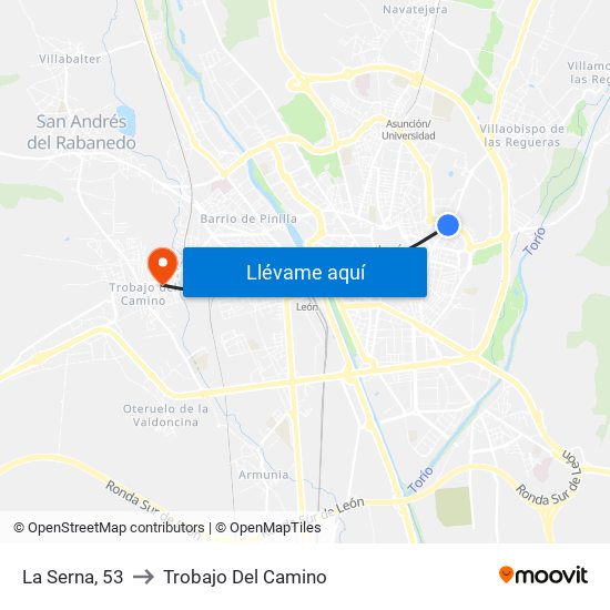La Serna, 53 to Trobajo Del Camino map