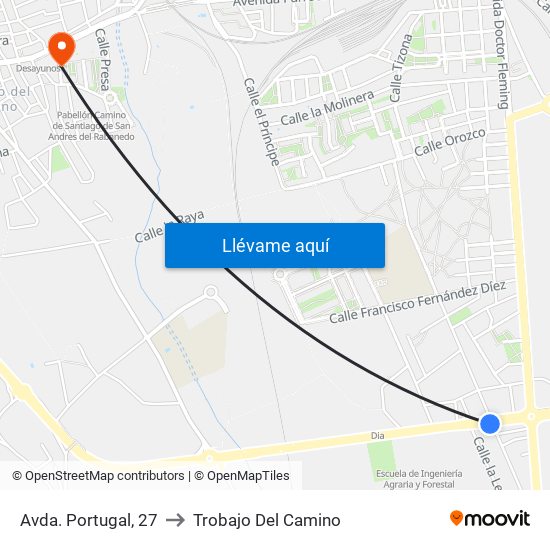 Avda. Portugal, 27 to Trobajo Del Camino map