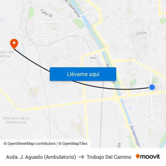 Avda. J. Aguado (Ambulatorio) to Trobajo Del Camino map