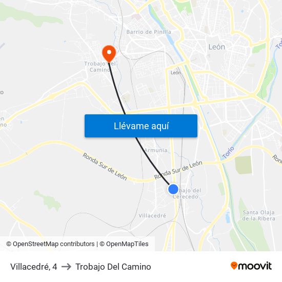 Villacedré, 4 to Trobajo Del Camino map