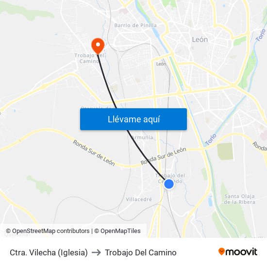 Ctra. Vilecha (Iglesia) to Trobajo Del Camino map