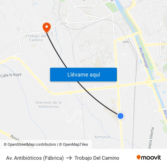 Av. Antibióticos (Fábrica) to Trobajo Del Camino map