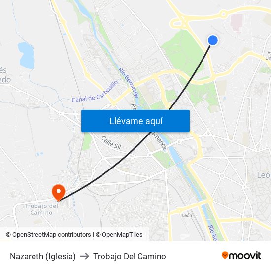 Nazareth (Iglesia) to Trobajo Del Camino map