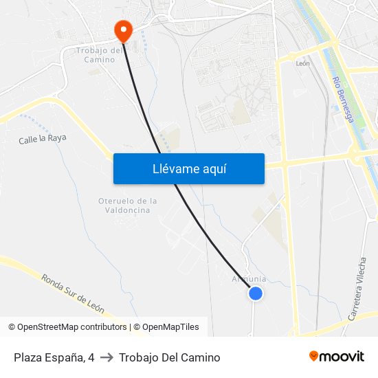 Plaza España, 4 to Trobajo Del Camino map