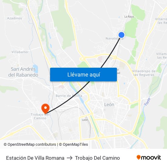 Estación De Villa Romana to Trobajo Del Camino map