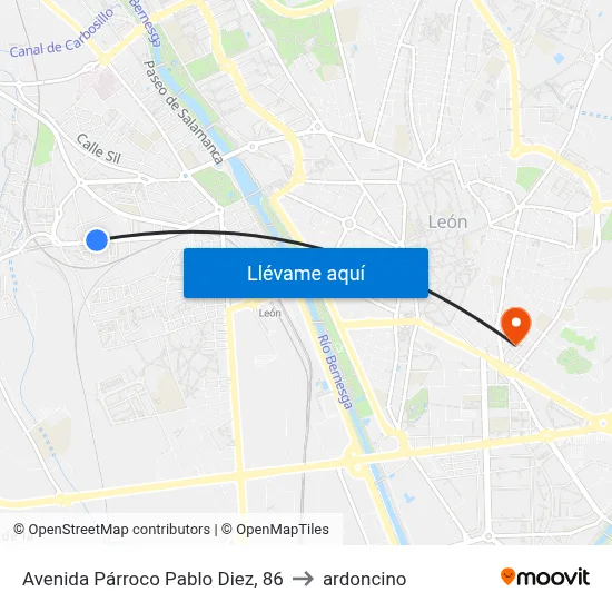 Avenida Párroco Pablo Diez, 86 to ardoncino map