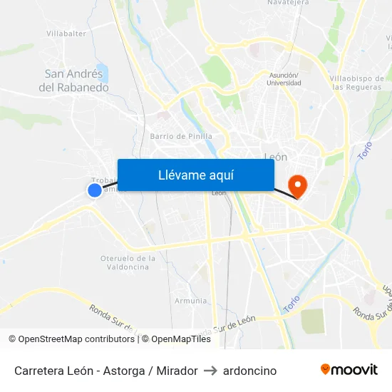 Carretera León - Astorga / Mirador to ardoncino map