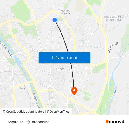 Hospitales to ardoncino map