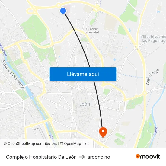 Complejo Hospitalario De León to ardoncino map