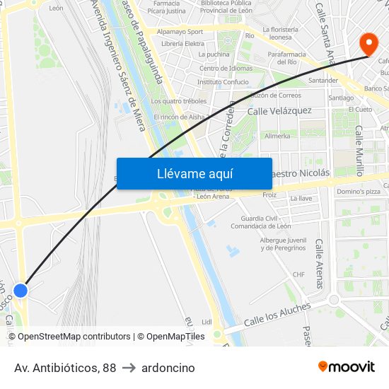 Av. Antibióticos, 88 to ardoncino map