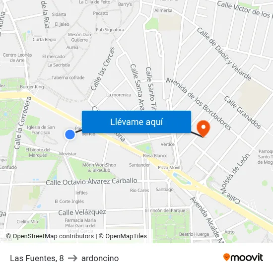 Las Fuentes, 8 to ardoncino map