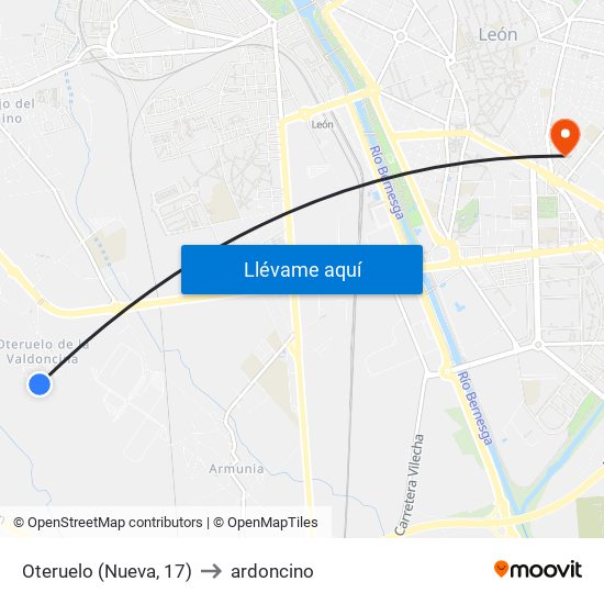 Oteruelo (Nueva, 17) to ardoncino map