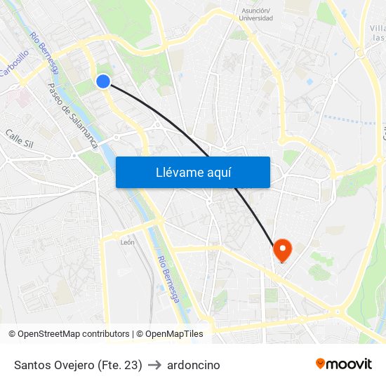 Santos Ovejero (Fte. 23) to ardoncino map