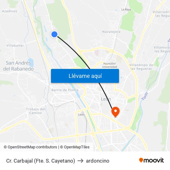 Cr. Carbajal (Fte. S. Cayetano) to ardoncino map