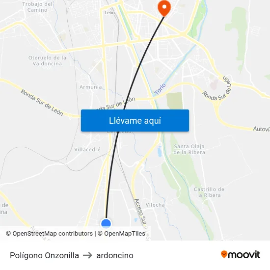Polígono Onzonilla to ardoncino map