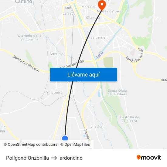 Polígono Onzonilla to ardoncino map