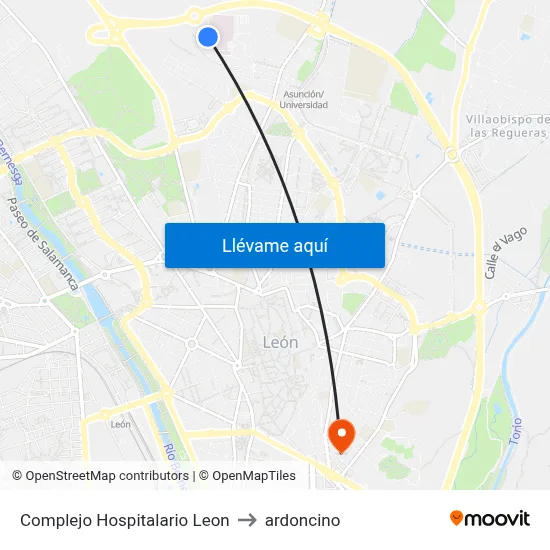 Complejo Hospitalario Leon to ardoncino map
