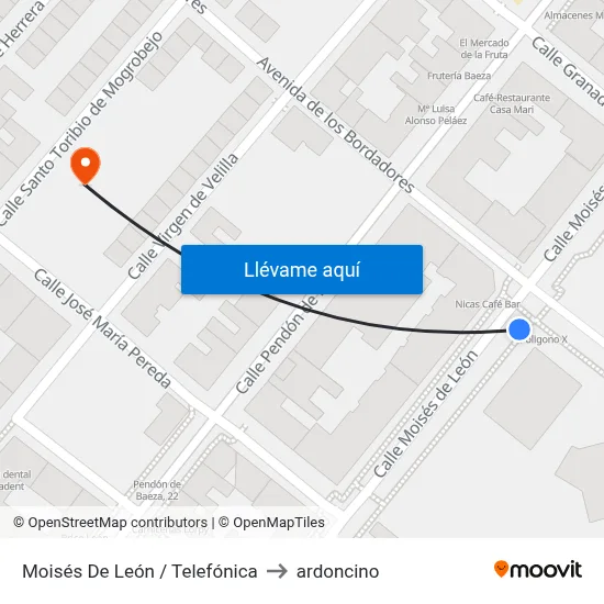 Moisés De León / Telefónica to ardoncino map